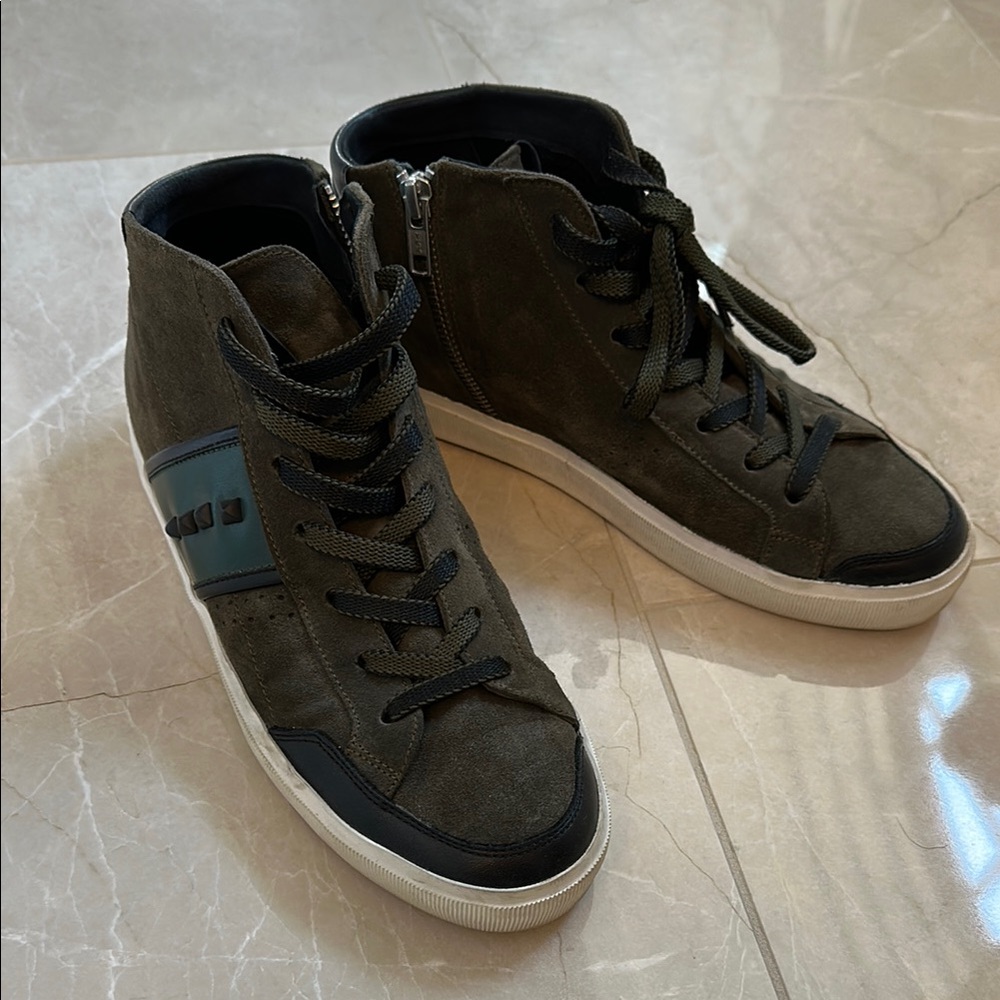 Leather Crown Black and Green High-Top Sneakers